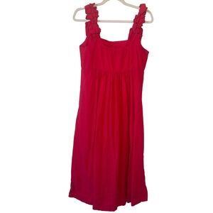 LAKE Size‎ M Lolly Day Dress Dark Pink Midi Swiss Dot Cotton Ruffle Straps